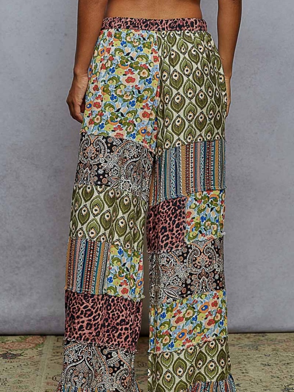"The Jordyn" Patchwork Wide Leg Relaxed Pants - Picture 3 of 3